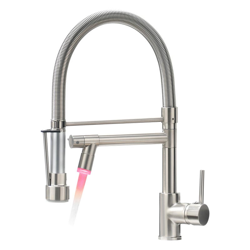 Fapully Kitchen Faucets with Pull Down Sprayer,Commercial Single Handle Kitchen Sink Faucet with LED Light,Brushed Nickel - Image 1